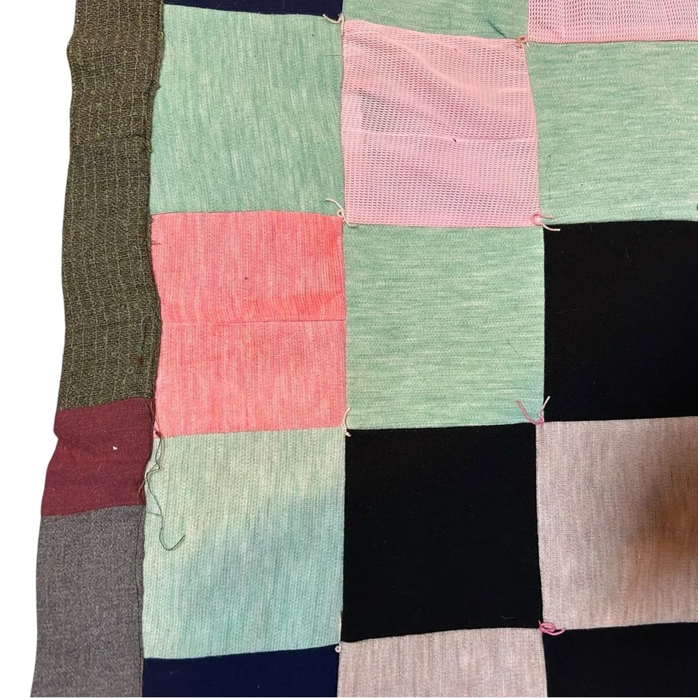 Vintage 70s Handmade Multi Color Block Patchwork Granny Square Blocks Quilt